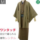 【レンタル】宅配レンタル着物セット「Mサイズ」茶色(初夏・初秋用/男物メンズ単衣紬) (8314)