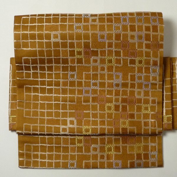 【レンタル】京袋帯 レンタル アップグレード【帯揚げ・帯締め・セット】茶色・格子〔着物レンタル オプション〕〔お太鼓〕〔宅配レンタル〕(春秋冬用／女性用レディース)【返却送料無料】