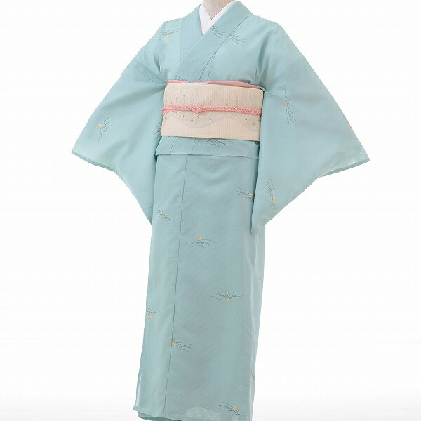 【レンタル】〔着物 レンタル〕夏物ハイグレード レンタル(盛夏用/女性用レディース夏物)「Sサイズ」緑・芝蛍 宅配レンタル着物 (4024a)