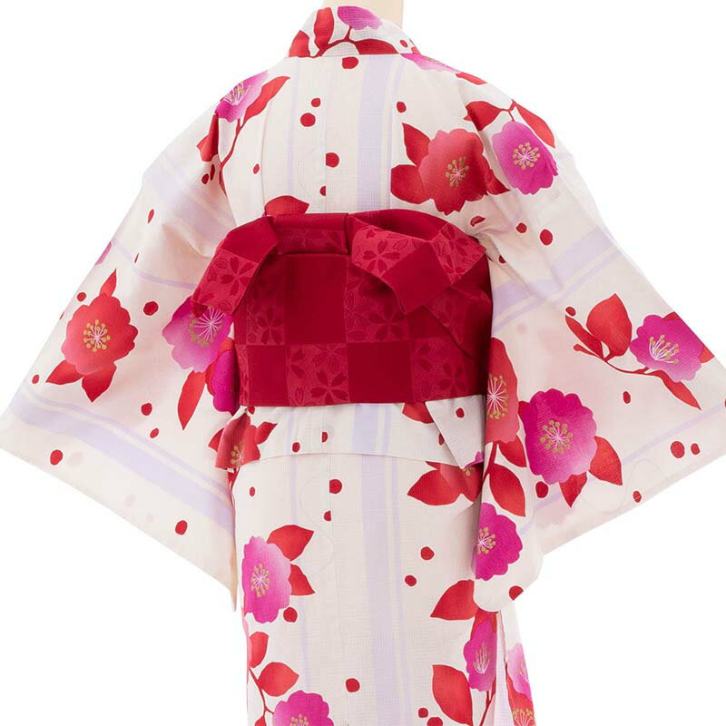 【レンタル】浴衣 レンタル セット Mサイズ レディース 白シンプル桜 ワンタッチ 着付け 簡単 (5113)