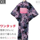 【レンタル】浴衣 レンタル セット XLサイズ レディース 黒 蝶 ワンタッチ 着付け 簡単 (5178)