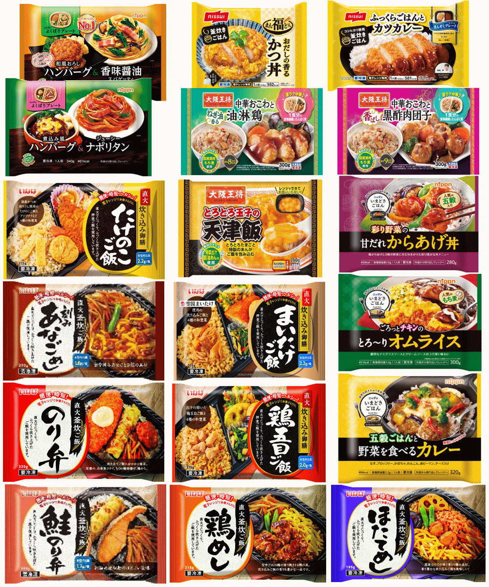 【冷凍食品】【SDGs】広ちゃん食堂 ニップン ニッスイ いなば食品 大阪王将 弁当20食＋お惣菜8種＋付属品(みそ汁・和からし・お箸)付き 関東圏送料無料