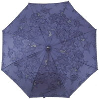 【受注組立】皇室御用達前原光榮商店レトロな大柄刺繍のショートパラソル(ネイビー)長日傘UVカット加工【_包装】