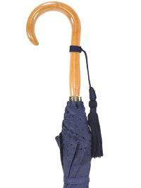 【受注組立】皇室御用達前原光榮商店レトロな大柄刺繍のショートパラソル(ネイビー)長日傘UVカット加工【_包装】