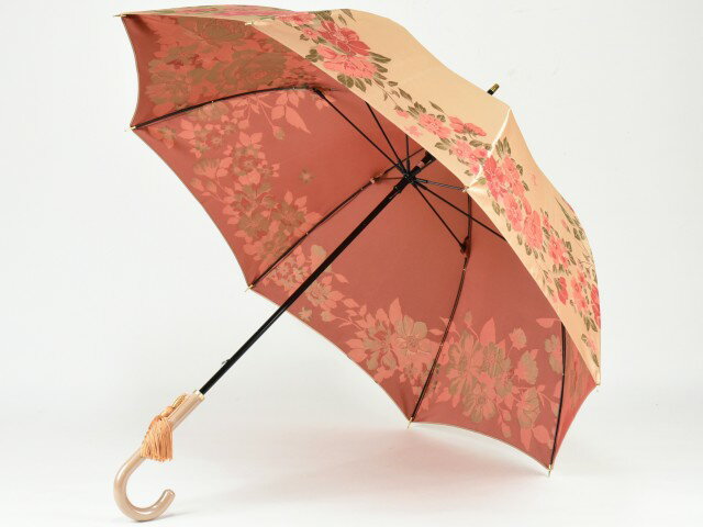 傘 レディース 長傘 槙田商店 ジャガード 8本骨 雨傘 絵おり 大薔薇 おおばら ベージュ 甲州織 UVカット加工 日本製 女