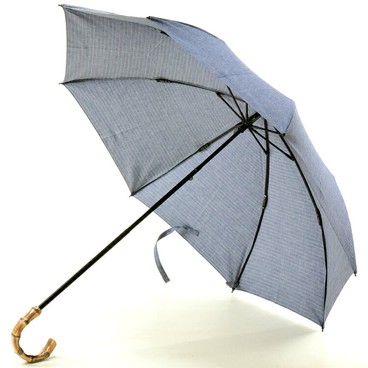 綿麻混 ヘリンボーン 寒竹小曲手元の晴雨兼用折りたたみ傘(ネイビー) 日傘 雨傘 かさ工房ワカオ 日本製 Tokyo Made WAKAO レディース 女 UVカット