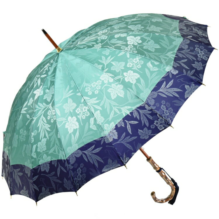 傘 レディース 長傘 前原光榮商店 16本骨 雨傘 花の総柄 ボーダー ジャガード フィオーレ Fiore ミントグリーン 前原傘 かさ 婦人用 皇室御用達 前原光栄商店製のサムネイル