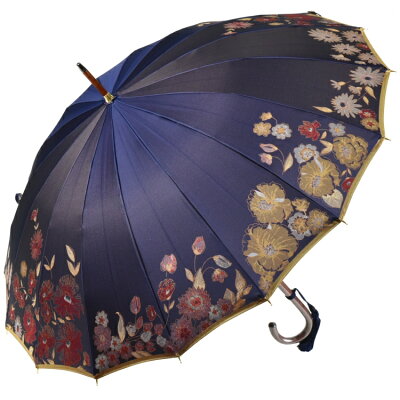 傘 レディース 長傘 前原光榮商店 カーボン 16本骨 雨傘 花柄ジャガード Florist フローリスト-Carbon ネイビー 婦人用 前原傘 かさ 皇室御用達 前原光栄商店製