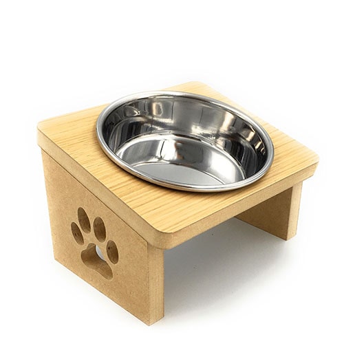 送料無料 猫用 食器台 S シングル Mdf製 Plus ナチュラル ステンレスボウル 1個 傾斜のある食器台 犬 猫 ねこ ネコ 高さ ペットグッズ 餌やり用品 餌入れ 餌皿 ご飯 食器スタンド テーブル ペットフード エサ台 傾斜 木製 肉球デザイン 目のつけ所が猫 餌でしょ
