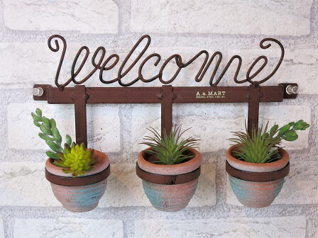 【ウェルカム3テラコッタポット】アンティーク風プランター　インテリア雑貨　ナチュラル雑貨　ナチュラルインテリア