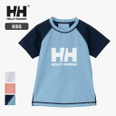【最大P39倍!!25日はボーナスデー!!】ヘリーハンセン キッズ ラッシュガード 水着 UVカット 半袖 helly hansen HJ82416 K S/S HH CREW RASH ショートスリーブ HHクルーラッシュガード ブルー ホワイト オレンジ 海 プール 120cm / 130cm / 140cm / 150cm メール便 (240509)