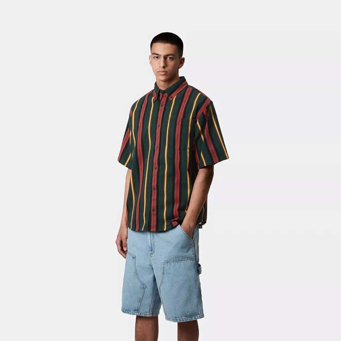 【最大P28倍!!20日は5と0のつく日!!】カーハート シャツ 半袖 CARHARTT I034536 S/S JARRELL SHIRT ショートスリーブ ジャレルシャツ ストライプ メンズ 夏服 おしゃれ オーバーサイズ ルーズフィット 夏 カジュアル ストリート ブランド Cロゴ メール便 (250427)