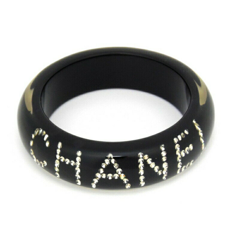 CHANEL バングル ロゴ ラインストーン 03A クリアブラック【中古】(60361)