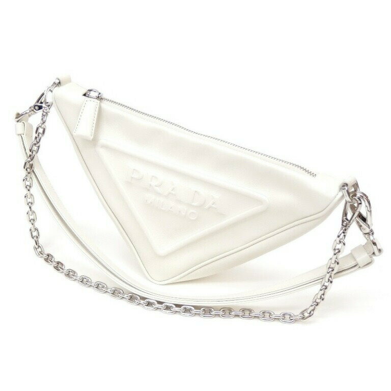 PRADA トライアングル チェーンショルダー 白 レザー 【中古】(63443)