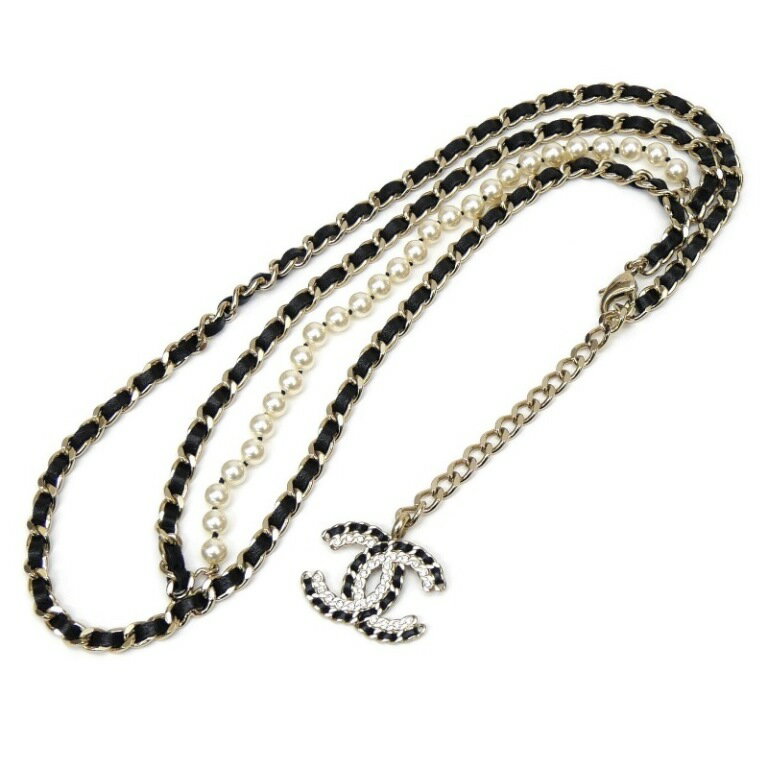 シャネル CHANEL チェーンベルト フェイクパール ココマーク B20C 黒 【中古】(64963)