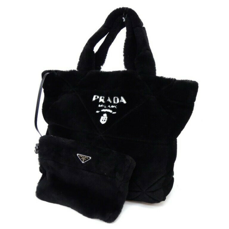 プラダ PRADA キルトシアリング トートバッグ 黒 【中古】(63442)