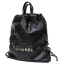 シャネル CHANEL リュックサック ナップサック CHANEL 22 SV金具 バックパック 黒 カーフレザー 【中古】(65694)