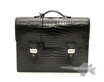 エルメス サックアデペッシュ 42 シルバー金具 ブリーフケース ビジネスバッグ ブラック　ポロサスマット 【中古】 1600221