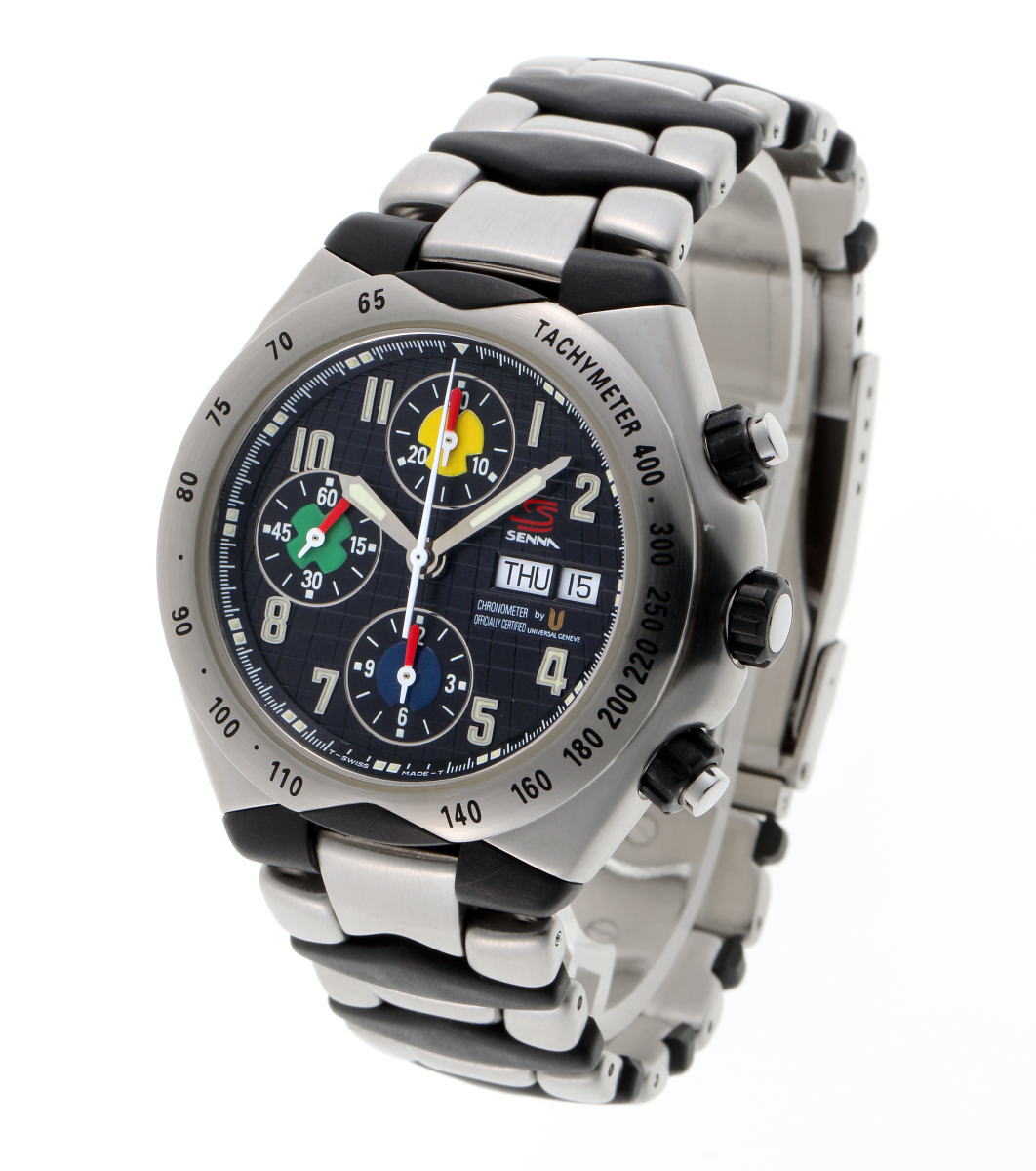 Universal Geneve ユニバーサルジュネーブ アイルトンセナ クロノグラフ オートマチック Cal.7750 998.310 ブラック文字盤　SS / カーボン 【中古】【時計】 2310433