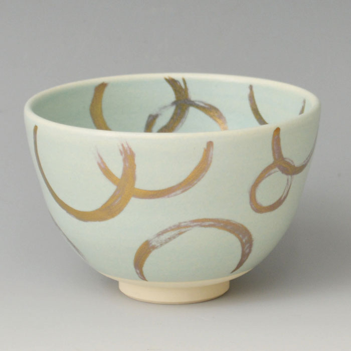 【茶道具】茶碗 青釉 明鏡止水 加藤永山 作 化粧箱入り