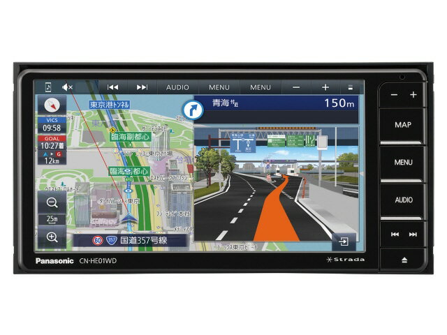 楽天ひょっとこマーケット【即日発送！】パナソニック カーナビ ストラーダ CN-HE01WD [画面サイズ：7V型（インチ） 設置タイプ：一体型（2DIN） TVチューナー：フルセグ（地デジ） 記録メディアタイプ：メモリ Bluetooth：○] ★嬉しい送料無料★