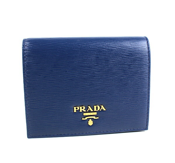 プラダ 二つ折り財布　ブルー　PRADA 1MV204　ミニ財布　新品同様　美品　q321 【中古】