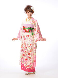 【レンタル】振袖 フルセットレンタル(2月-12月上旬)8AC103 着物 結婚式 結納 卒業式 お茶席 貸衣装 振袖レンタル 着物レンタル 白地 牡丹・桜 153cm-158cm位まで 足袋プレゼント 往復送料無料通販セール