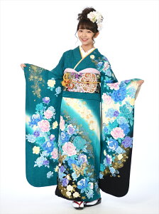 振袖 レンタル 着物レンタル レンタル着物 着物 フルセット 結婚式 結納 卒業式 お茶席 貸衣装 グリーン地 バラ 蝶 155cm-175cm位まで 足袋プレゼント 2月-12月上旬 8AC169 振り袖 レンタルキャンペーン