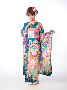 【レンタル】振袖フルセットレンタル(2月-12月上旬)8AC200 着物 結婚式 結納 卒業式 お茶席 貸衣装 振袖レンタル 着物レンタル グリーン地 牡丹・百合・蝶 153cm-167cm位まで 足袋プレゼント 往復送料無料格安セール