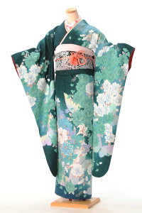 振袖 レンタル 着物レンタル レンタル着物 フルセット (2月-12月上旬) 8AC115 着物 結婚式 結納 卒業式 レンタル振袖 グリーン地 百合 蝶 153cm-168cm位まで 足袋プレゼント 振り袖 レンタルネット予約