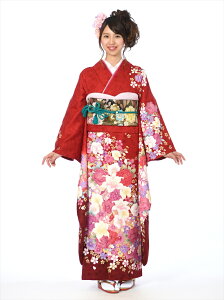 【レンタル】振袖レンタルフルセット(2月-12月上旬)8AC119 振袖 結婚式 結納 卒業式 レンタル 貸衣装 レンタル振袖 着物レンタル 赤地 百合 バラ 桜 152cm-170cm位まで 足袋プレゼント 往復送料無料通販セール