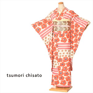 ツモリチサト tsumori chisato 振袖 レンタル 着物レンタル レンタル着物 振袖レンタル 2月-12月上旬 謝恩会 卒業式 結婚式 ツモリ フラワー ドット 横段 オレンジピンク 150cm-168cm位まで 足袋プレゼント 8ACB11 振り袖 レンタル通販