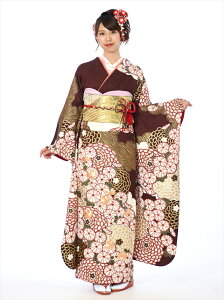【レンタル】成人式 振袖 レンタル 成人式用振袖レンタルフルセット8SAC290 振袖レンタル 十日町 滝泰 1月 振袖レンタル 慶長染め 茶地 絞り ピンポン菊 153cm-170cm位まで 足袋プレゼント 往復送料無料バーゲン