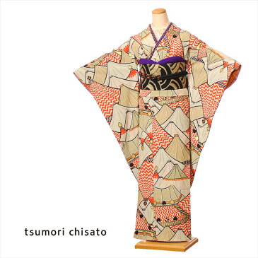 【レンタル】 振袖 レンタル フルセット 着物レンタル ツモリチサト tsumori chisato レトロモダン テント 赤 卒業式 結婚式 ゲスト 2月〜12月上旬 150cm〜168cm位まで 足袋・肌着プレゼント 往復送料無料 8ACB84