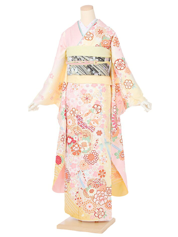 振袖 レンタル フルセット 8SAC-675 成人式 振袖レンタル トールサイズ 1月 ピンククリーム 華古典 160cm〜175cm位まで 足袋プレゼント 振り袖 レンタル 二十歳のつどい
