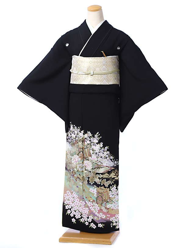 【レンタル】 桂由美 YUMI KATSURA 留袖レンタル 留袖 レンタル 着物レンタル レンタル着物 黒留袖レンタルフルセット 8AA182 結婚式 江戸妻 披露宴 花見山 五ツ紋 母親 145cm～160cm位まで Sサイズ 背の低い方向き 留め袖 レンタル
