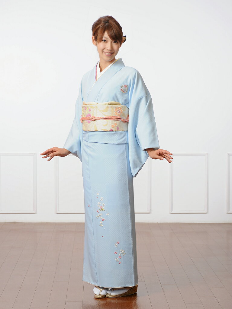 【レンタル】 訪問着 レンタル 着物レンタル レンタル着物 付下げ訪問着レンタルフルセット8AD30 レンタル訪問着 着物 貸衣装 ブルー地 水色 149cm～168cm位まで 足袋プレゼント