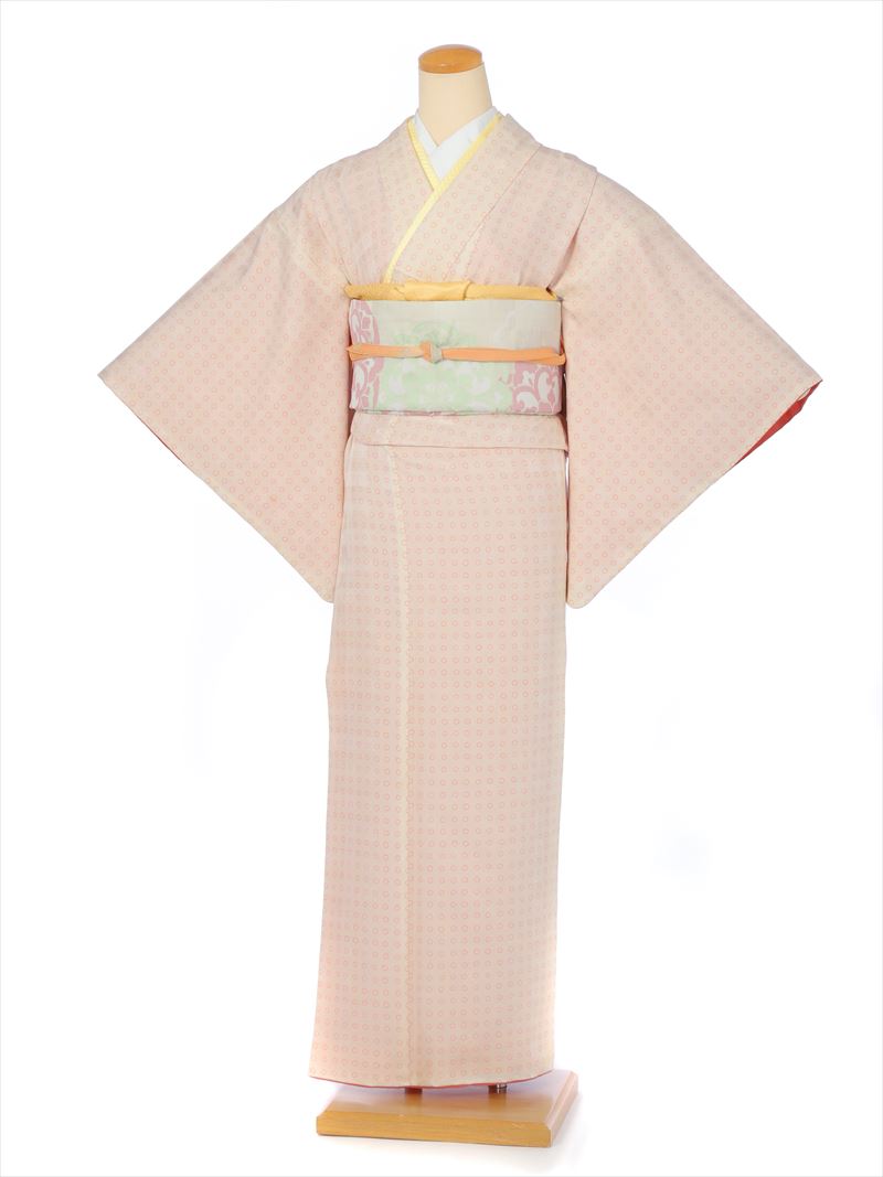 訪問着 レンタル レンタル小紋フルセット8CT31 レンタル小紋 着物レンタル レンタル着物 貸衣装 観劇 お稽古 デート ベージュ 格子に丸 149cm〜167cm位まで 足袋プレゼント