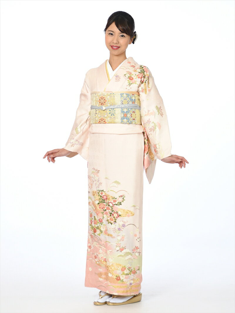 【レンタル】 訪問着 レンタル レンタル着物 着物レンタル 正絹 訪問着レンタル フルセット レンタル訪問着 お呼ばれレンタル 着物 きもの ピンク 季節草花・露芝 149cm～170cm位まで 足袋プレゼント 8AD167のサムネイル