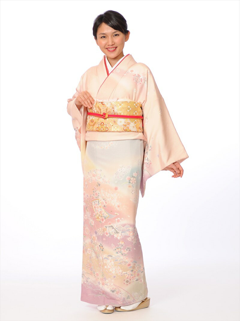【レンタル】正絹 訪問着 レンタル フルセット レンタル訪問着 着物レンタル レンタル着物 お呼ばれレンタル ピンク ミックス暈し 149cm～170cm位まで 足袋プレゼント 8AD248