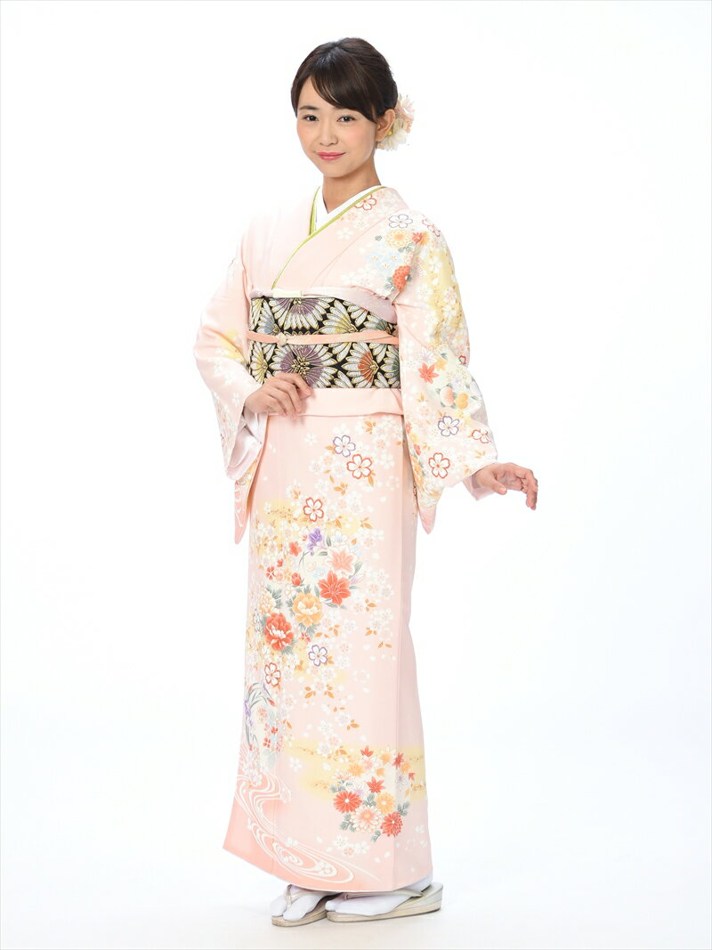 【レンタル】 訪問着 レンタル フルセット レンタル訪問着 若向き 合繊プレタ ピンク 花丸紋 149cm～167cm位まで 足袋プレゼント 8AD268