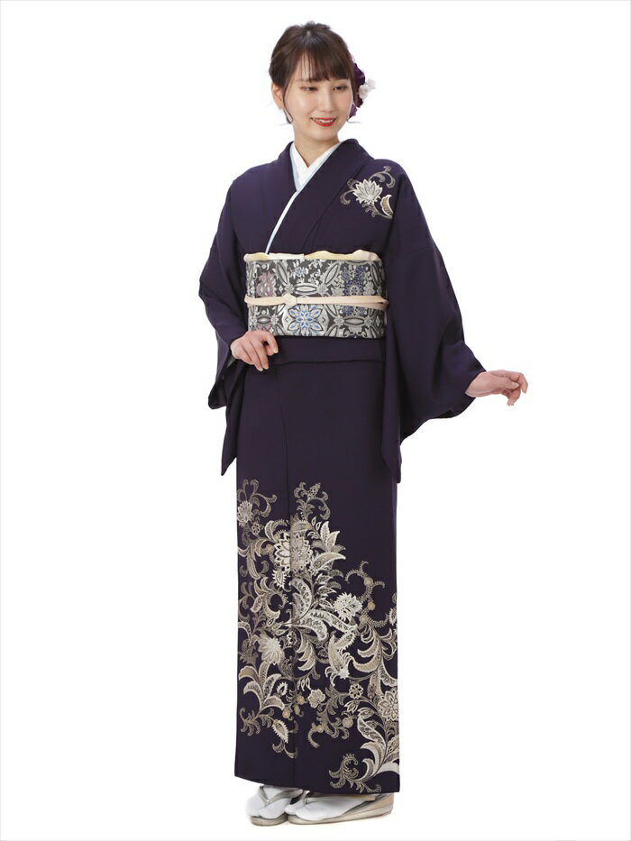 【レンタル】 訪問着 レンタル レンタル着物 着物レンタル 訪問着レンタル フルセット レンタル訪問着 正絹 濃紺 金彩 149cm～170cm位まで 8AD353