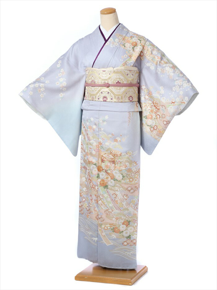 【レンタル】 訪問着 レンタル 着物レンタル レンタル着物 訪問着レンタル フルセット レンタル訪問着 正絹 青 熨斗 貝桶 149cm～170cm位まで 8AD377