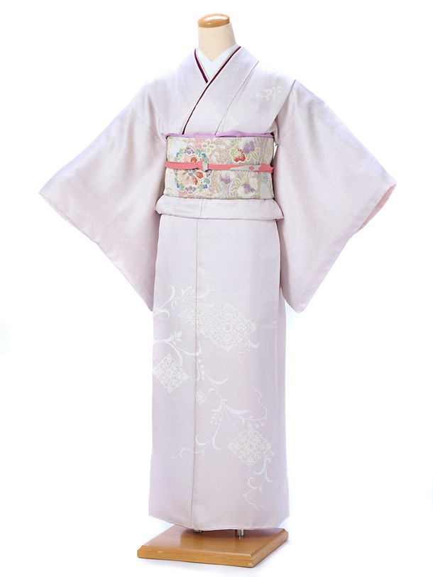 【レンタル】正絹訪問着 正絹 訪問着 レンタル 訪問着レンタル フルセット レンタル訪問着 着物レンタル レンタル着物 ホウモンギ ほうもんぎ 正絹 紫 白上げ友禅 唐草 菱紋 149cm～170cm位まで 8AD386