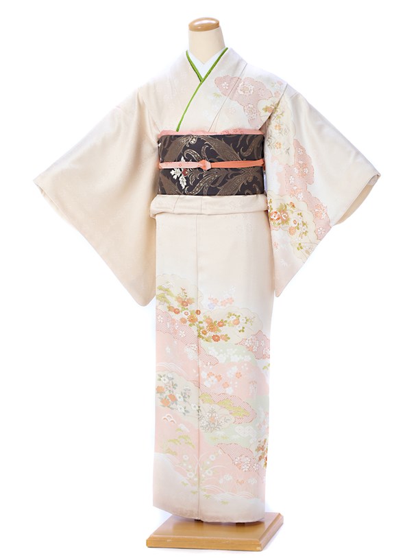 【レンタル】 訪問着 レンタル 正絹訪問着 正絹 訪問着レンタル フルセット レンタル訪問着 レンタル着物 着物レンタル　ホウモンギ ほうもんぎ 雲取 京友禅 ピンクベージュ 149cm～170cm位まで 8AD388