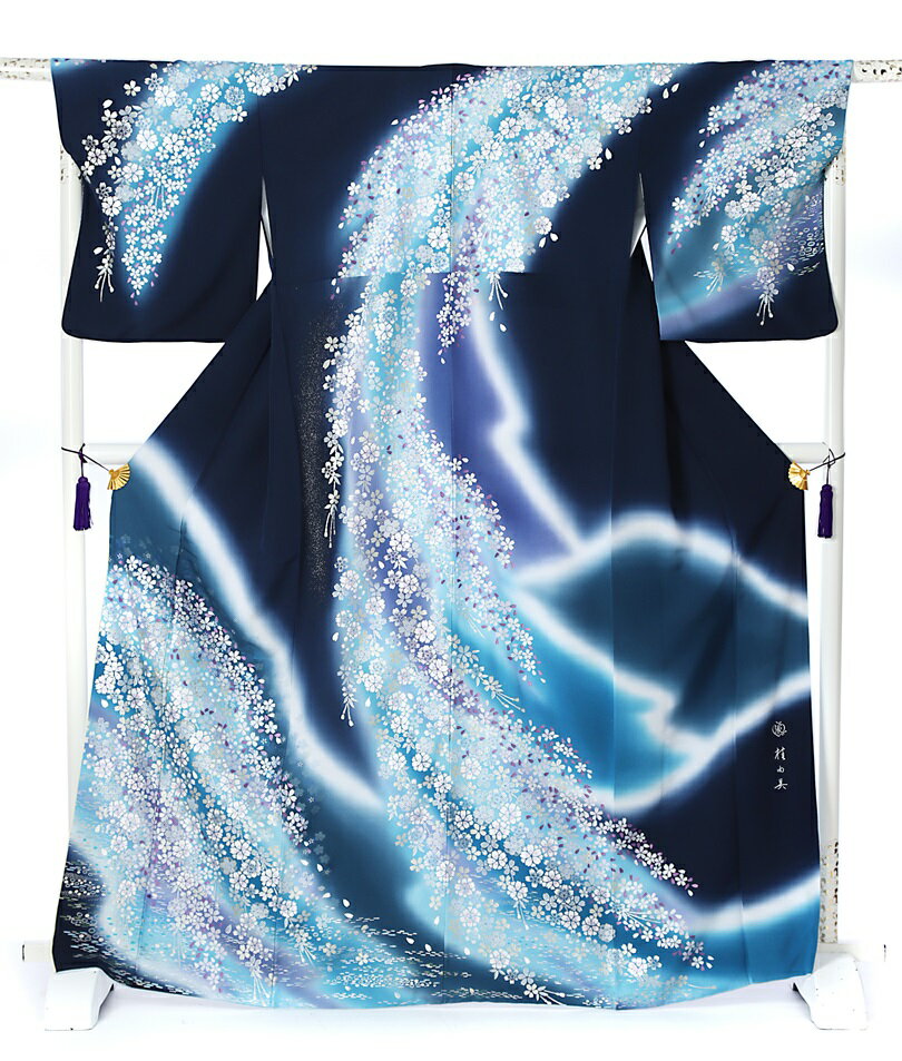 【レンタル】桂由美 訪問着 レンタル フルセット レンタル訪問着 着物レンタル レンタル着物 着物セット 正絹 金彩 青 紺 ブルー系 YUMI KATSURA 桜 チャペルウェディング 150cm～170cm位まで 足袋プレゼント 8AD428