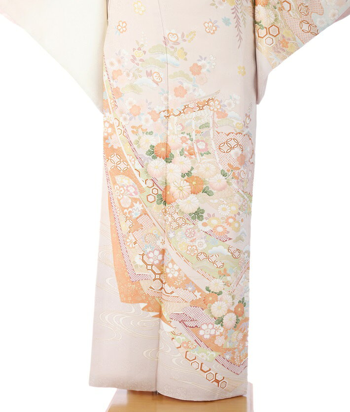 【レンタル】 訪問着 レンタル フルセット レンタル訪問着 着物レンタル 着物セット レンタル着物 ママ着物 きものレンタル 和服 正絹 ピンク系 流れ熨斗 150cm～170cm位まで 足袋プレゼント 8AD456
