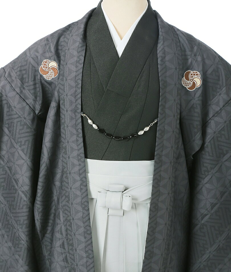 【レンタル】小学生 卒業式 袴 レンタル 男 ジュニア用紋付袴セットレンタル8AQL50 かんたん着付け 紋付きフルセット 羽織袴レンタル 男性着物レンタル 12歳〜13歳 十三参り 小学校卒業式 150cm〜155cm位まで 墨黒 薄グレー袴 足袋プレゼント 往復送料無料