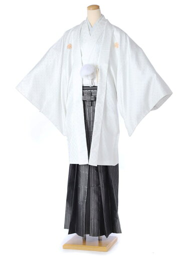 紋付袴 レンタル (1月/成人式)8SAF-30 紋付き 羽織袴レンタル 着物レンタル レンタル着物 男性 紳士 着物 成人式 結婚式 男袴 貸衣装 183cm〜187cm位まで 黒 シルバー 縞袴 白紋付