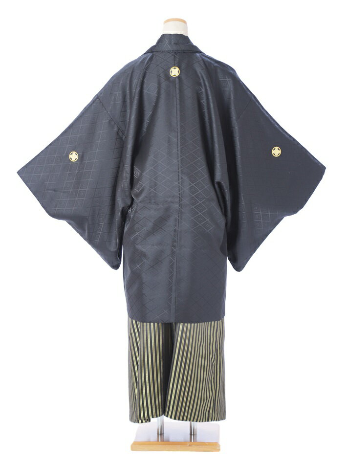 紋付袴 レンタル (1月/成人式)8SAF-34 紋付き 羽織袴レンタル 着物レンタル レンタル着物 男性 紳士 着物 成人式 結婚式 男袴 貸衣装 168cm〜172cm位まで 金黒袴 黒着物 足袋プレゼント 往復送料無料